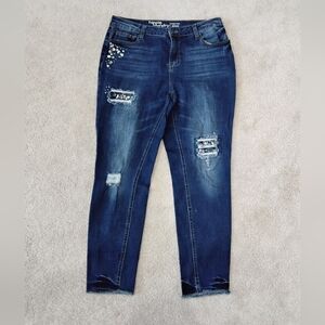 Hippie Laundry Distressed Embellished Ankle Jeans